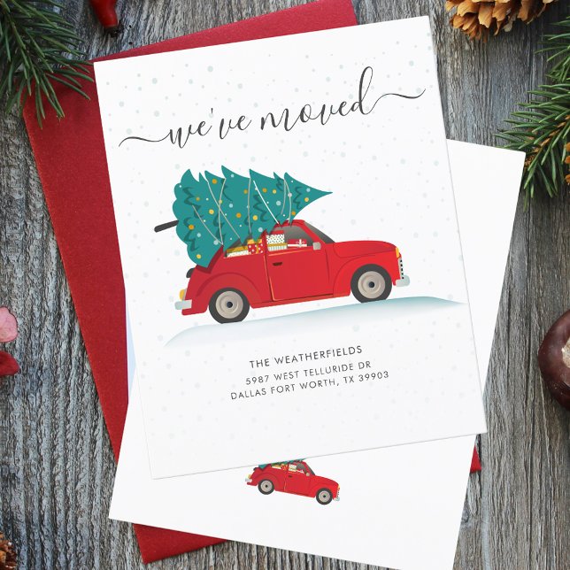 Nous avons déménagé l'annonce de Noël (Change of Address We Have Moved Holiday Red Car Moving Announcement)
