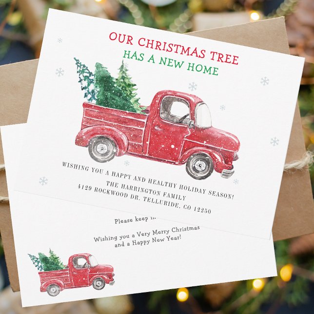 Nous avons déménagé Noël vacances Faire-part de dé (Christmas Red Truck Festive Family Moving Announcement Change of Address Card)