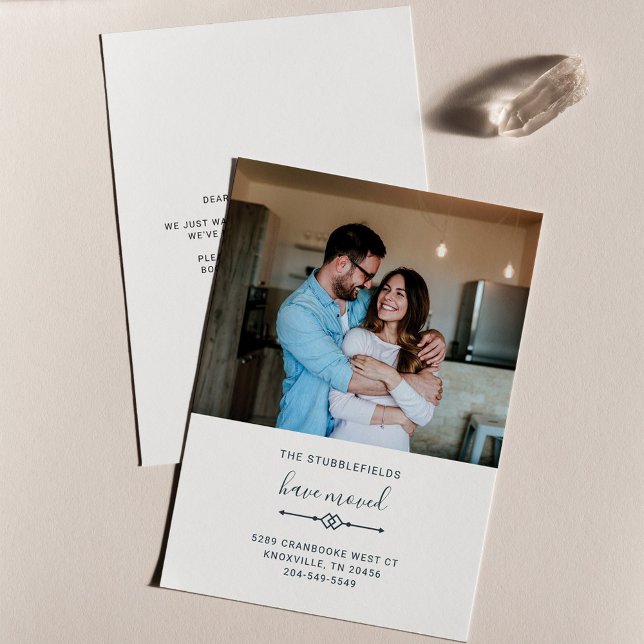 Nous avons déménagé Photo de famille Moving Faire- (Modern Family Photo Moving Announcement)