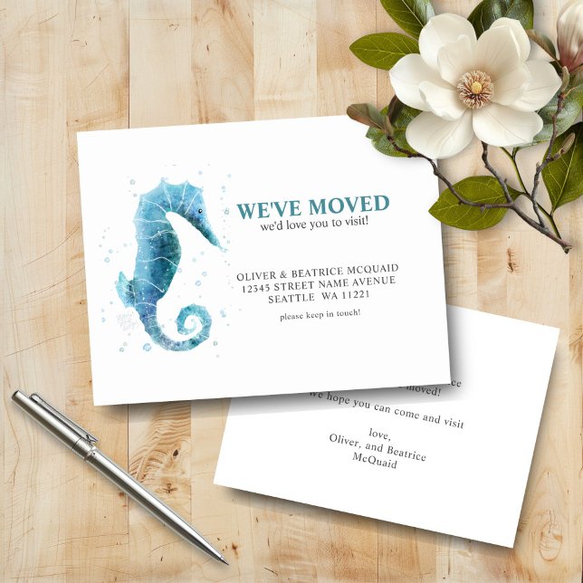 Nous avons Déménagé une jolie carte Faire-part Sea (Watercolor Sea Horse Moving Announcement card)