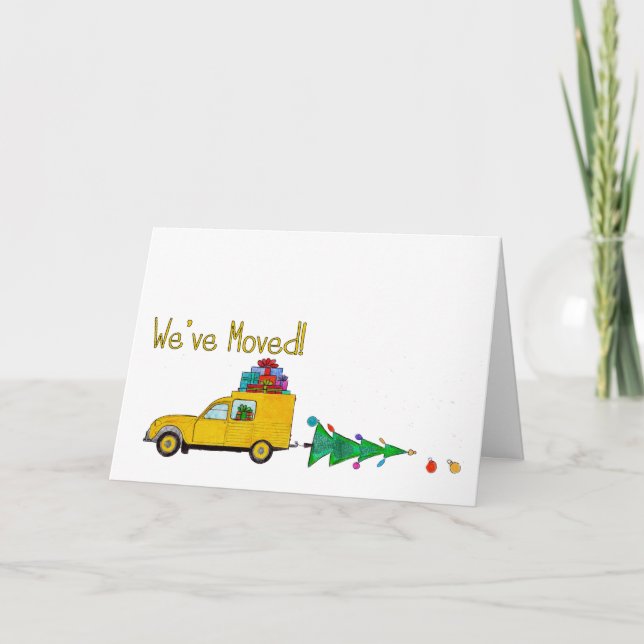 Nous avons déménagé voiture et arbre carte de Noël (Devant)