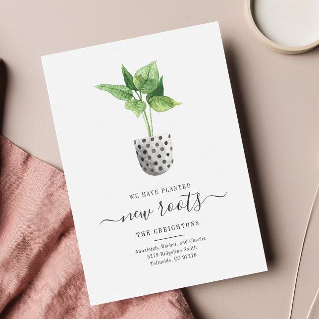 Nous avons déplacé le script Boho Moving Faire-par (Planted New Roots Moving Announcement Card)