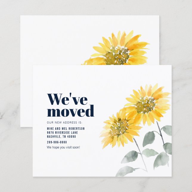 Nous avons déplacé le tournesol floral Faire-part  (Devant / Derrière)