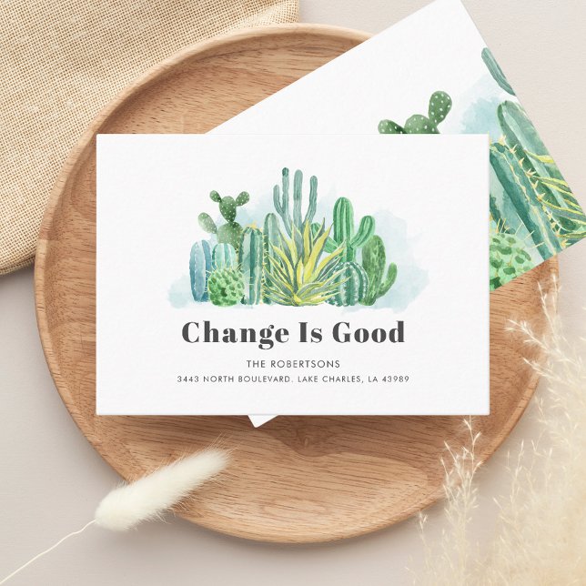 Nous avons déplacé un nouveau Faire-part de déplac (We have Moved Watercolor Cacti Succulents Moving Announcement)