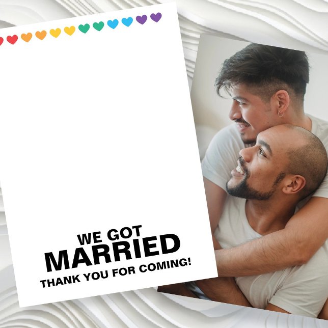 Nous Avons Du Merci Marié Pour Venir (We Got Married Thank You For Coming cards from Ricaso. Same sex wedding thanks with photo template)