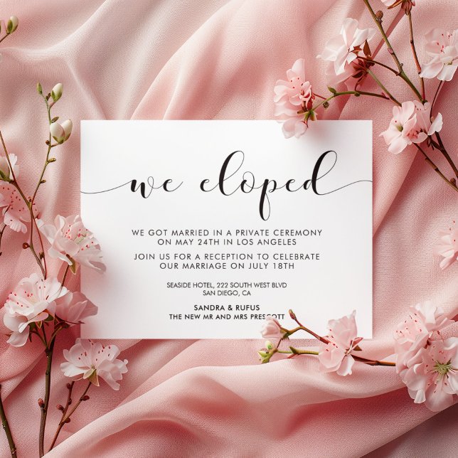 Nous avons elopé Elegant noir & blanc faire-part (Créateur téléchargé)