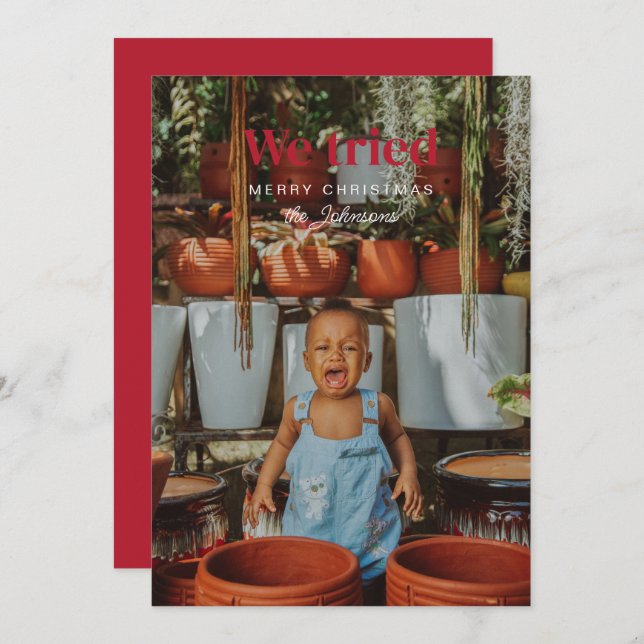 Nous Avons Essayé Funny Carte photo de Noël (Devant / Derrière)