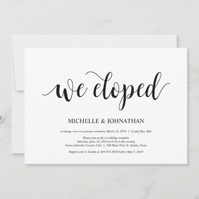 Nous avons fui, Mariage Elopement Invitations de r (Devant)