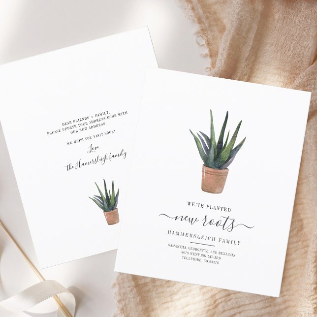 Nous avons planté de nouvelles racines Annonce de  (Change of Address Potted Plants Moving Announcement Card)