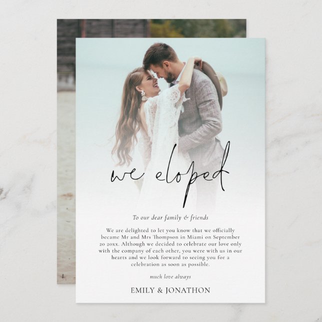 Nous Eloped 2 Photo Script Mariage carte Faire-par (Devant / Derrière)