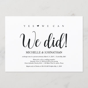 Nous l'avons fait, Mariage Elopement Invitations d