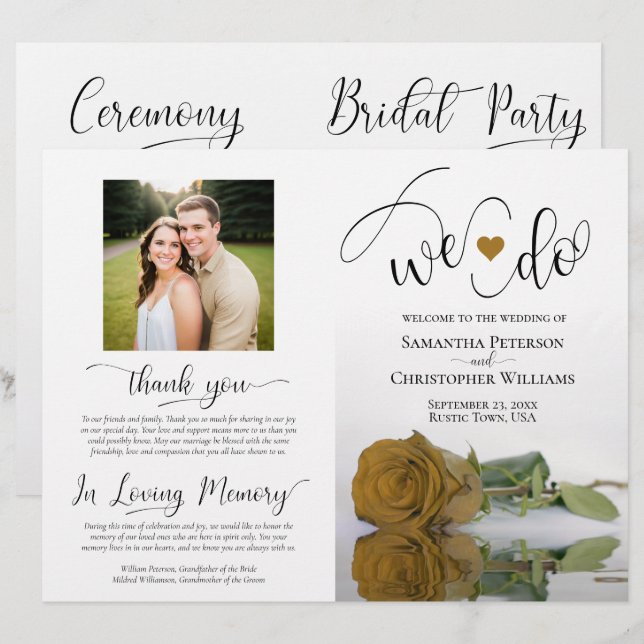 Nous le faisons ! Programme de mariage plié DIY Go (Devant / Derrière)