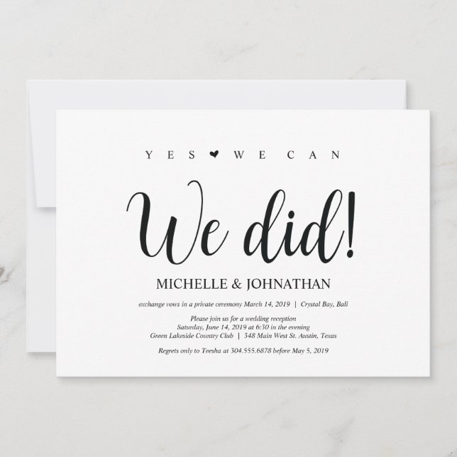 Nous pouvons faire Mariage Elopement Invitations d (Devant)