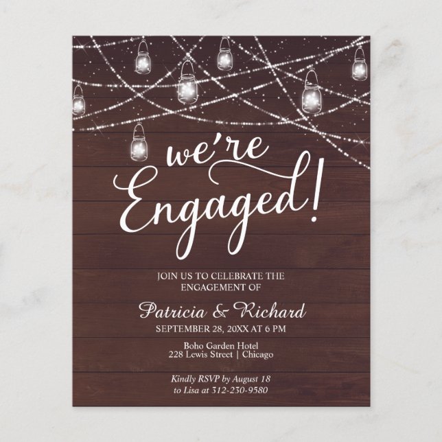 Nous sommes engagés Rustic Engagement Party Invita (Devant)