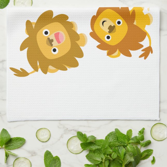 "Nous sommes ici ! !" Cute Cartoon Lions Serviette (Plié)