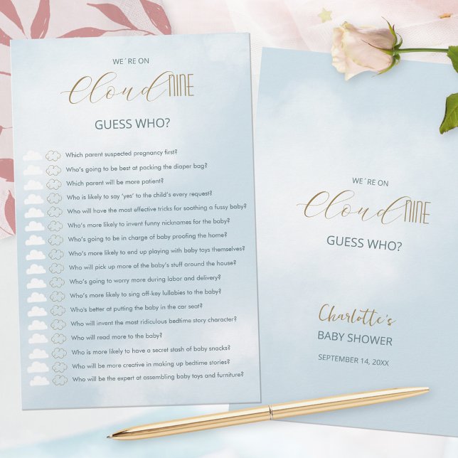 Nous sommes sur Cloud 9 Blue Baby shower Devinez Q (We´re on Cloud 9 Blue Baby Shower Guess Who Game ©Susanne Sachers - Sunny Mind 🌞)