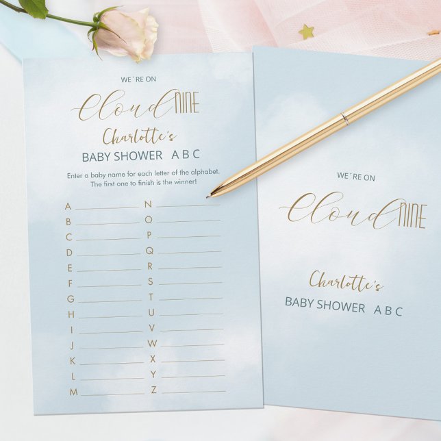 Nous sommes sur Cloud 9 Élégant jeu ABC Baby Showe (We´re on Cloud 9 Elegant Blue Baby Shower ABC Game ©Susanne Sachers - Sunny Mind 🌞)