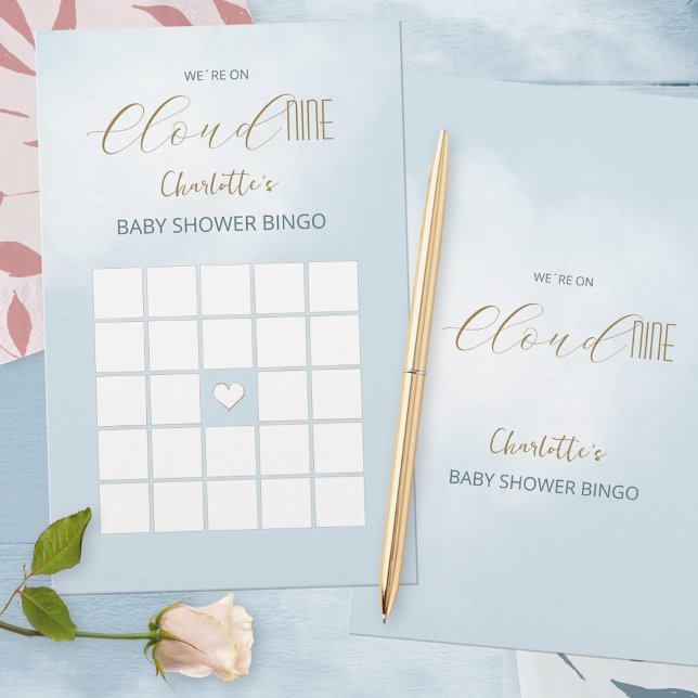 Nous sommes sur Cloud 9 Jeu de Bingo Baby Shower B (We´re on Cloud 9 Blue Baby Shower Bingo Game ©Susanne Sachers - Sunny Mind Design 🌞)