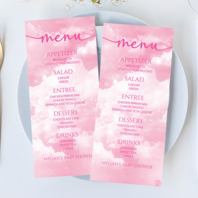 Nous Sommes Sur Cloud Neuf Baby shower Rose Menu (Créateur téléchargé)