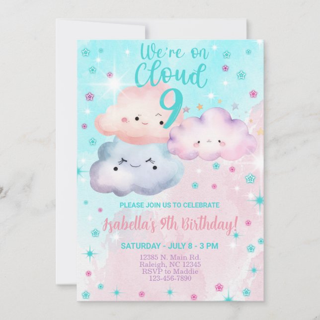 Nous sommes sur un nuage neuf invitation d'anniver (Devant)