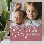 Nous t'aimons Grand-mère Plaque Photo<br><div class="desc">Plaque photo personnalisée de grand-mère avec une photo de famille précieuse,  un design moderne mignon de bordure cardiaque,  le dicton "nous t'aimons grand-mère",  et les noms des enfants.</div>