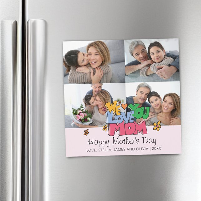Nous vous aimons maman 4 photos carte magnétique (We Love You Mom 4 Photos Magnet Card)