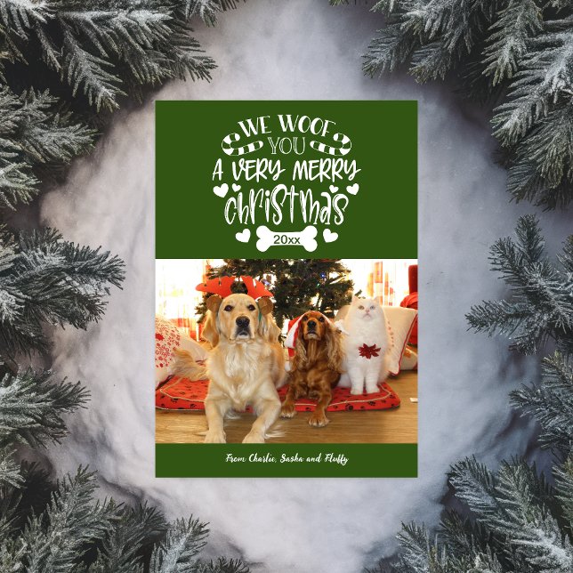 Nous Vous Avons Mâché Une Jolie Carte De Vacances  (We Woof You A Merry Christmas Photo Holiday Card)