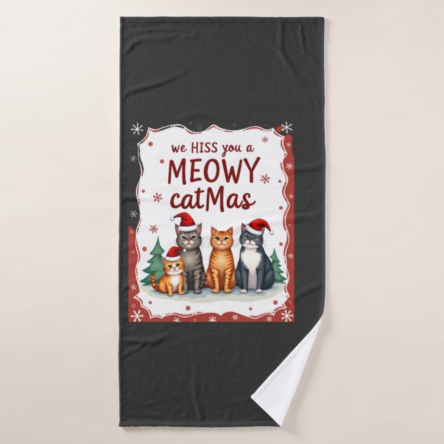 Nous vous sifflons un joyeux Catmas drôle de chat  (Serviette de bain)