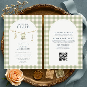 Nouveau au Club Invitation Baby Shower Gingham Gol