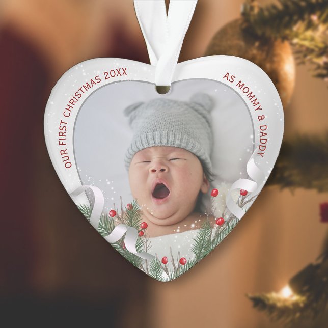Nouveau bébé 1er Noël Argent Frame Holly & Pine (Créateur téléchargé)