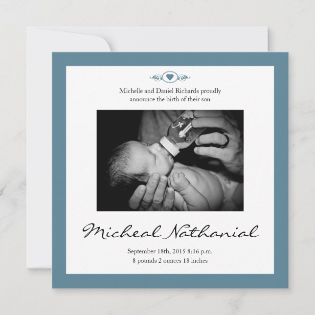 Nouveau bébé Faire-part de naissance bleu garçon (Devant)