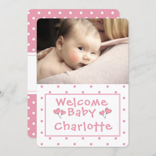 Nouveau bébé, Faire-part photo, Pink Polka-Point,