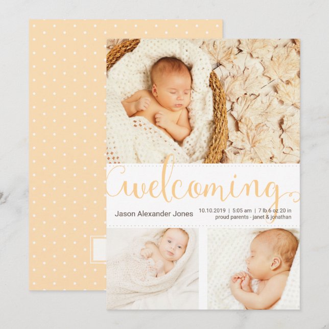 Nouveau bébé Faire-part Trois photos (Devant / Derrière)