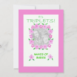 Nouveau bébé fille Triplets Faire-part Carte photo