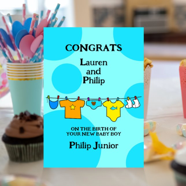 Nouveau bébé garçon Félicitations Carte personnali (Créateur téléchargé)
