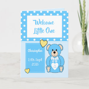 Nouveau bébé garçon Ours en peluche bleu carte de