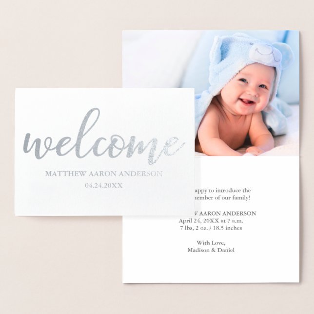 Nouveau bébé moderne Faire-part argent (Affichage)