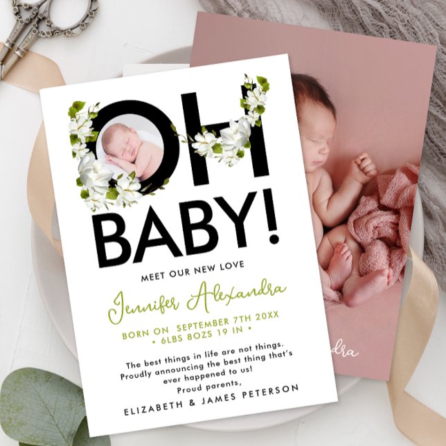Nouveau bébé moderne Genre Neutre Faire-part flora (Créateur téléchargé)