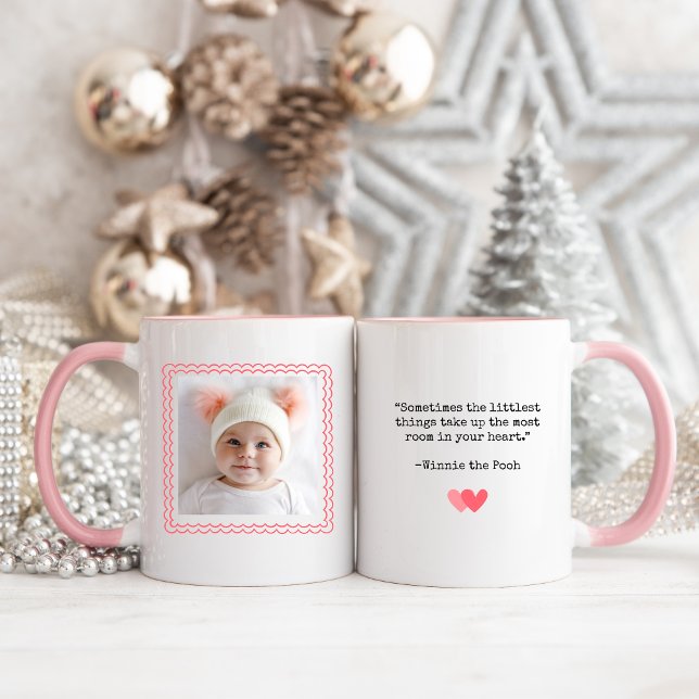 Nouveau bébé Mug photo moderne avec citation | Nou (New Baby, Newborn, First Christmas Photo Collage Mug with Quote)