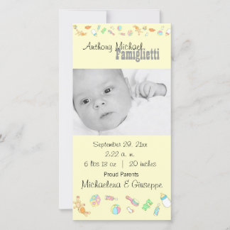 Nouveau bébé Personnalisable Carte photo Jaune