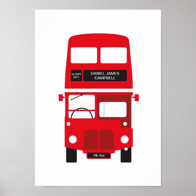 Nouveau bébé personnalisé London Red Bus Poster (Devant)