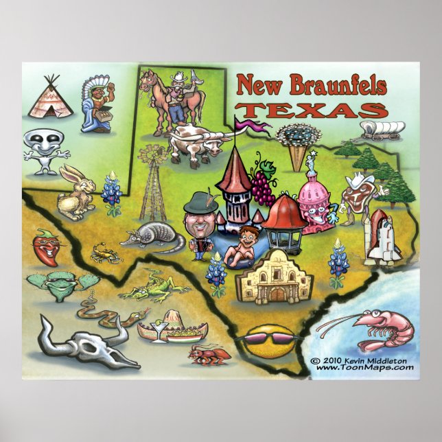 Nouveau Braunfels TEXAS Carte Poster (Devant)
