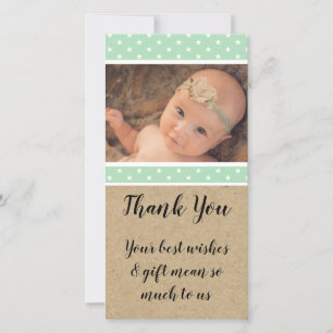 Nouveau cadeau bébé merci menthe étoiles carte pho
