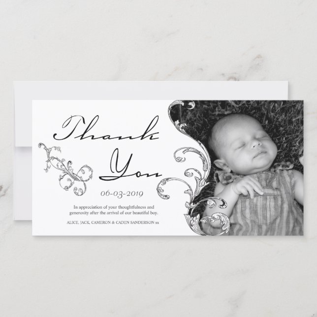 Nouveau carte de remerciements de bébé de Flourish (Devant)