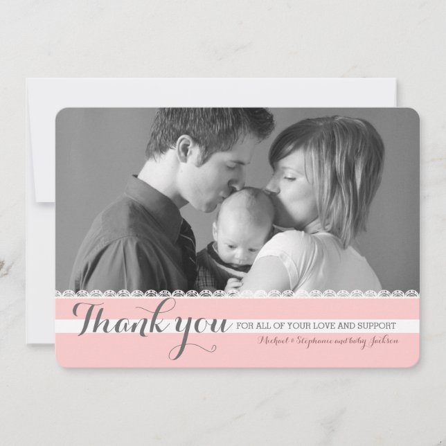 Nouveau carte photo assez rose de Merci de bébé (Devant)