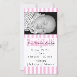 Nouveau Carte photo Bébé rose et blanc rayé
