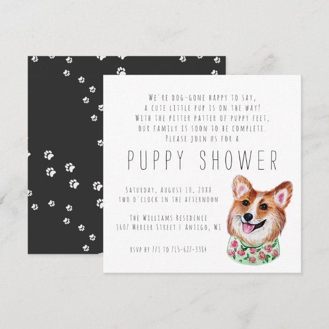 Nouveau chiot | Invitation à une fête pour chiot (Devant / Derrière)