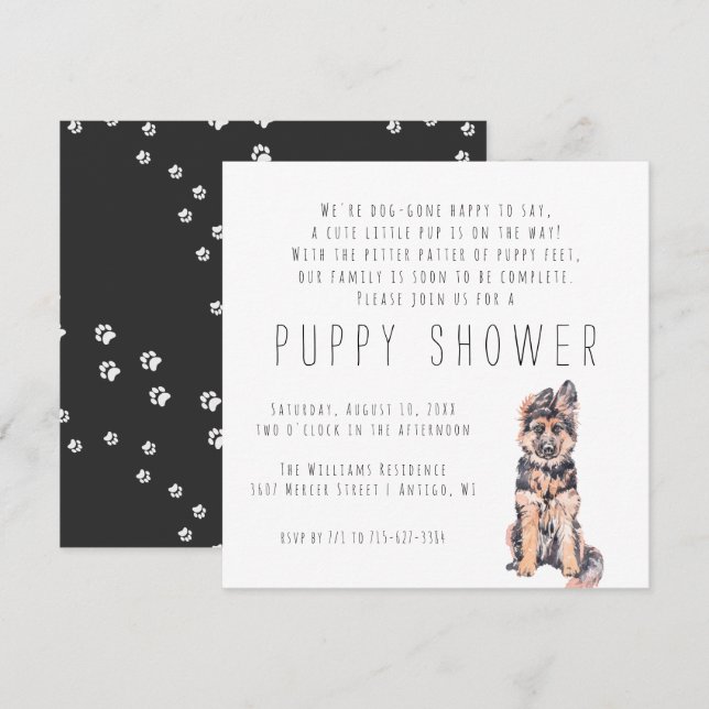 Nouveau chiot | Invitation à une fête pour chiot (Devant / Derrière)
