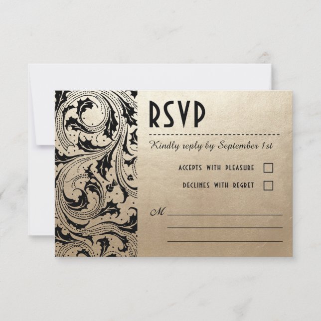Nouveau Dream Wedam Cartes RSVP - Or & Noir (Devant)
