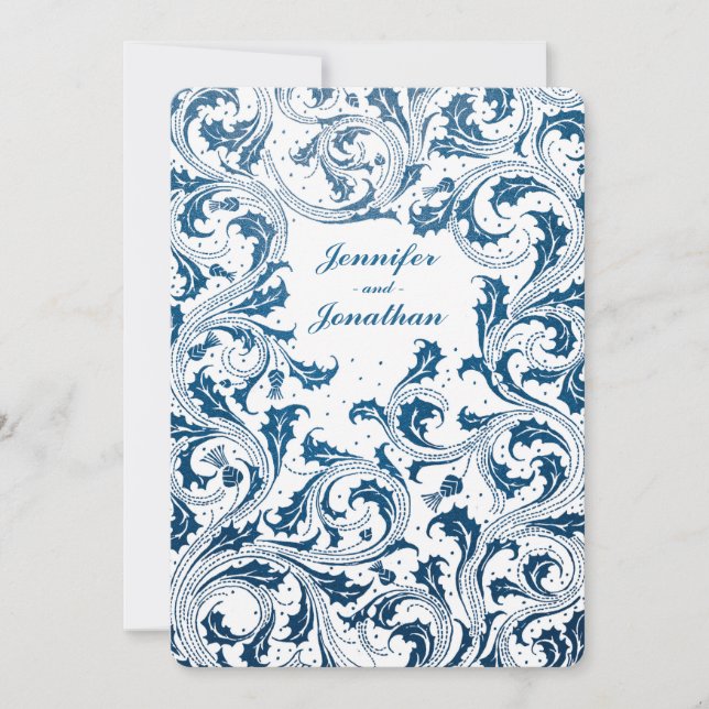 Nouveau Dream Wedding Invitations - Bleu & Blanc (Devant)